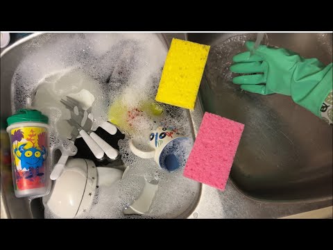 ASMR  Washing dishes by hand Gloves - washing dishes No talking