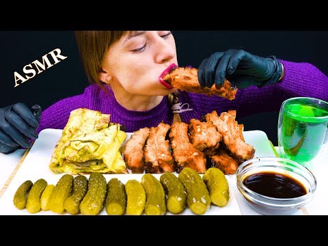 ASMR BBQ BABY BACK RIBS, CHEESY PITTA BREAD AND PICKLES (No Talking) EATING SOUNDS