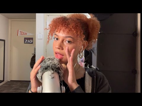 ASMR clicky closeup whispers, inaudible whispers, and mouth sounds (finger flutters & mic touching)