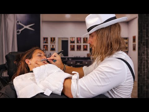 My Wife Visits the Rude English Barbershop (Wet Towel Shave) ASMR🪒💈