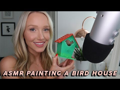 ASMR Painting A Bird House Part 2! (Brush Strokes & Wood Tapping Triggers) | GwenGwiz