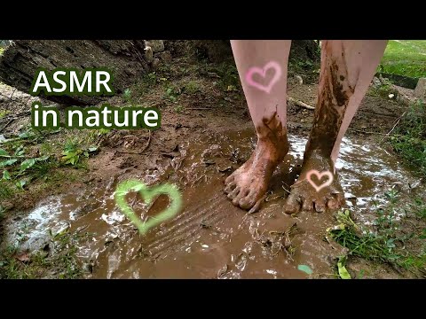 Nature ASMR Barefoot in the mud sand puddles (stereo / recorder) [no talking]