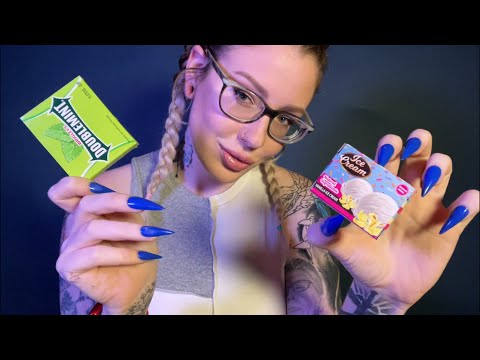 ASMR Over Explaining Mini Items with Long Nails | Gum Chewing / Inaudible Whispering