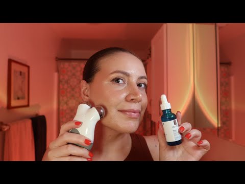 ASMR Night Skincare ☁️🌙 Soft-Spoken🌙 Smoothing & Toning Nuface Microcurrent Routine, Oils, Lotion