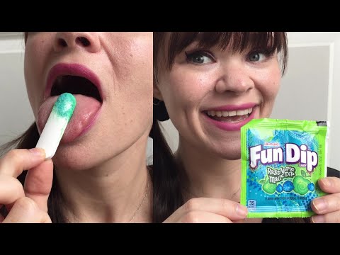 ASMR 💥 FUN DIP RazzApple Magic color changing tongue show off satisfying mouth sounds tasting yummy