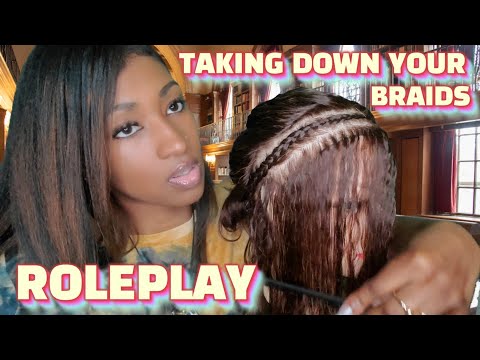 ASMR Taking Down Your Braids in Library Roleplay (Brushing, Hair Play, Water Sounds, Talking)