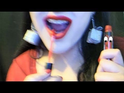 ASMR Mouth Sounds,Red Lipstick Application Whispering & Tapping 👀💄
