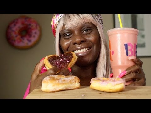 Dunkin Donuts RED VELVET Latte ASMR Eating Sounds