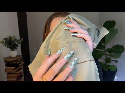slower long nails tapping + scratching for asmr #1 (no talking) (leather, wood, fabric)
