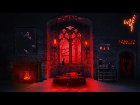 Vampire Tower ASMR Ambience (rain and thunder with fireplace, old books and quills)