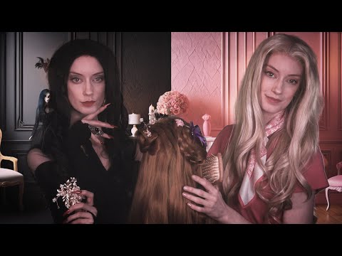 ASMR ✨Glam & Gloom Makeover w/ Morticia & Barbie 🩷 Unlikely yet Hilarious Duo 🖤