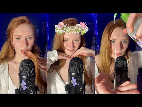 ASMR 😛wet mouth sounds, spit painting, chewing gum, lotion, fluffy mic💆