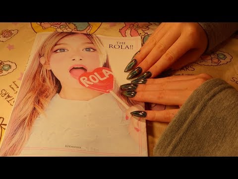 JAPAN'S ROLA FASHION BEAUTY MAGAZINE TRACING & SOFT SPOKEN ASMR || LONG BLACK ACRYLIC NAILS