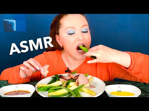 ASMR VEGGIE PLATE with PORK and delicious SAUCE | soft and crunchy Eating Sounds