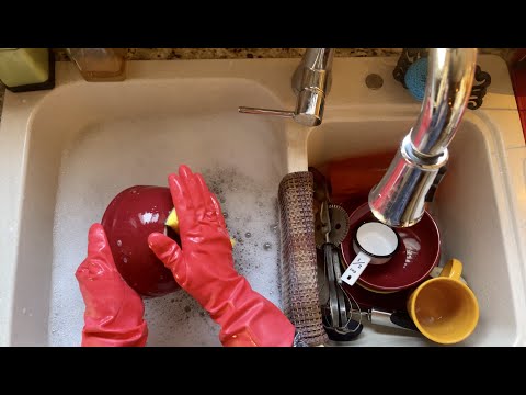 Washing Dishes (Soft Spoken version) Cleaning, rinsing & drying dishes by hand.  ASMR Cleaning.