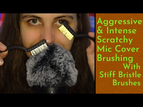 ASMR Aggressive & Intensely Scratchy Fluffy Mic Cover Brushing, Stiff Bristle Brushes - No Talking