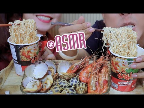 ASMR eating Thai Tomyum noodles with seafood with my Hubby , EATING SOUNDS | LINH-ASMR