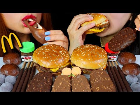 ASMR MINI NUTELLA CHOCOLATE ICE CREAM, CHOCOLATE MOCHI, McDonald's Cheeseburgers 먹방 | Kim&Liz ASMR