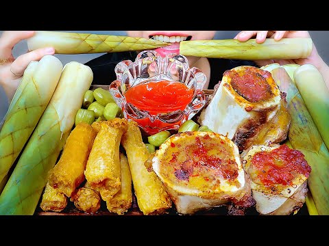 ASMR FRIED BEEF INTESTINES,GRILLED BEEF BONE MARROW ,PICKLED BAMBOO SHOOTS , EATING SOUNDS LINH-ASMR
