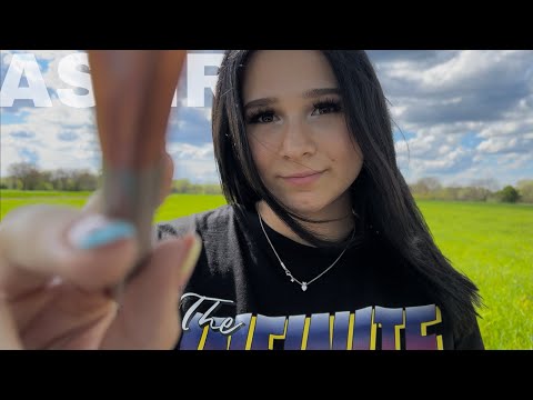 ASMR Outside 🌳🌻 (face brushing, fabric sounds, fluffy Mic scratching..)