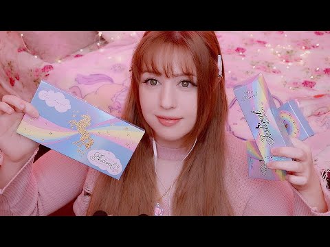 ASMR 🌈Too faced Rainbow Collection!🦄Tapping on Make up 🌈 Show & Tell! Swatches.. ecc