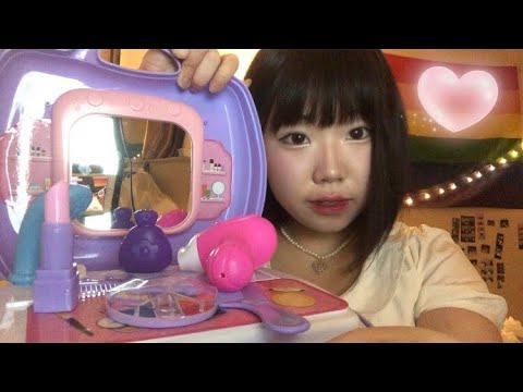 Makeup roleplay with kids toy set asmr (real camera touching)