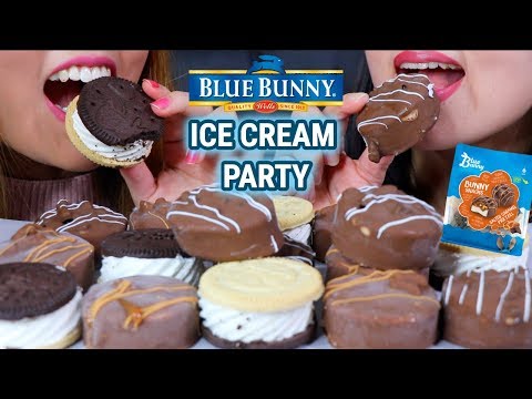 ASMR BLUE BUNNY ICE CREAM PARTY (CHOCOLATE, CARAMEL, BROWNIE) | Kim&Liz ASMR