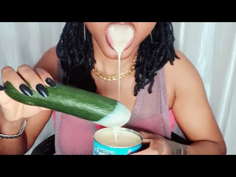 CUCUMBER WITH CONDENSED MILK EATING - ASMR [eating sounds]