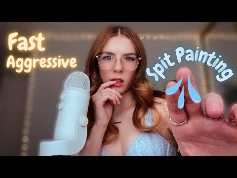 ASMR | Fast & Aggressive Spit Painting 👅💦 (intense wet & dry mouth sounds with hand movements)