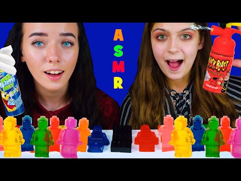 ASMR RAINBOW FOODS LEGO BLOCK JELLY, LEGO MAN EATING SOUNDS