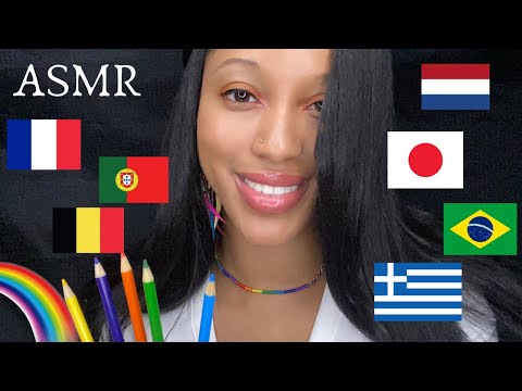 ASMR WHISPERING 6 COLORS IN DIFFERENT LANGUAGES | Air Tracing and Colorful Triggers