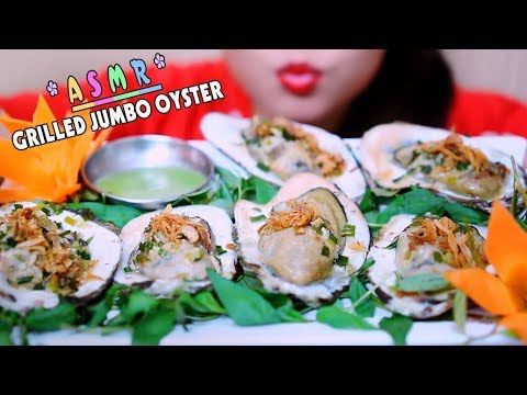 ASMR Grilled jumbo Oysters , eating sound | LINH-ASMR