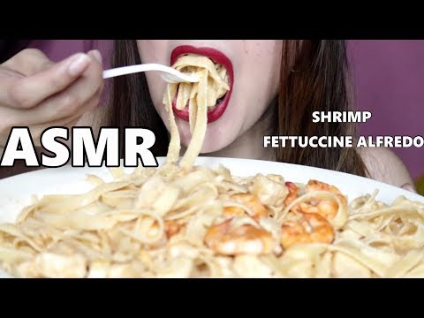 ASMR Shrimp Fettuccine Alfredo Eating No Talking Mukbang