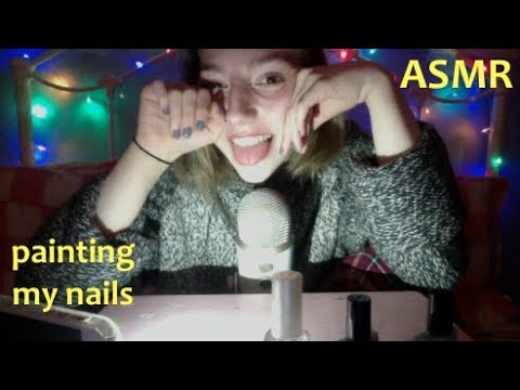 ASMR NAIL PAINTING (whispering, tapping, lid sounds, mic blowing)