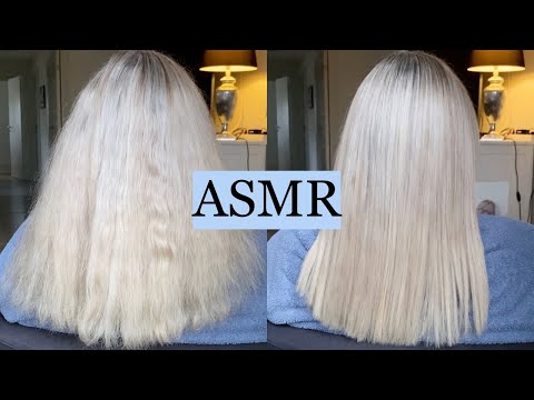 ASMR Relaxing Hair Straightening 💙 (hair styling & hair brushing sounds, no talking)