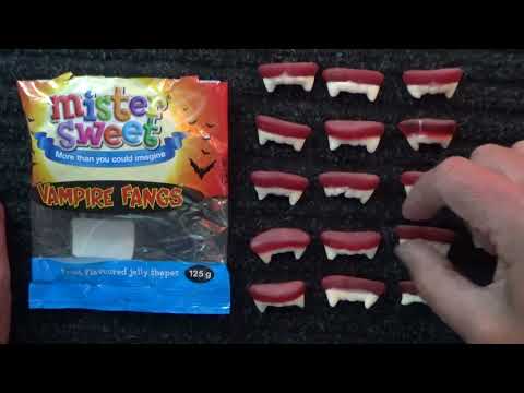 ASMR - Whispering & Eating Vampire Fangs -Australian Accent-Discussing in a Quiet Whisper & Crinkles