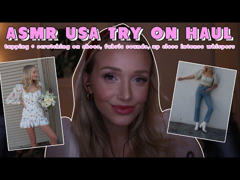 ASMR Florida Try On Haul | tapping + scratching on shoes, fabric, up close whispers, jewelry tingles