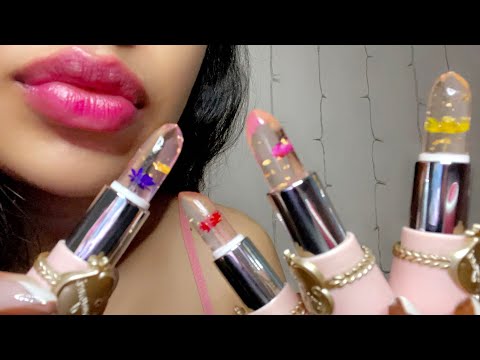 ASMR LoFi Color Changing Flower Lipstick Application w/ Wet Mouth Sounds (whispered)