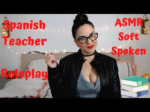 ASMR Spanish Teacher Roleplay with Leather Jacket and Gloves- Love Phrases from Spanish to English!!