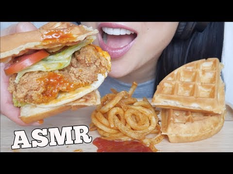 ASMR A&W SPICY CHICKEN WAFFLE SANDWICH BURGER + CURLY FRIES (EATING SOUNDS) NO TALKING | SAS-ASMR