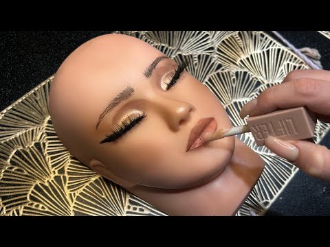 ASMR| MAKEUP on Mannequin HEAD for relax and sleep (whispering, mouth sound, makeup sound, tapping)