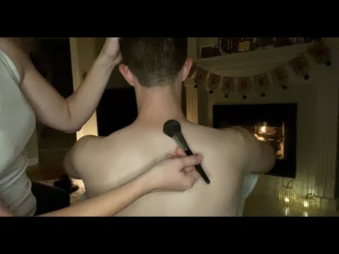 ASMR Real Person - Massage, head scratching, back tracing (Whispered)