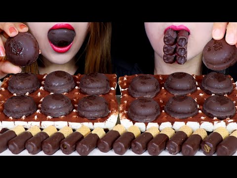 ASMR CHOCOLATE TIRAMISU CAKE + CHOCOLATE COVERED MARSHMALLOWS + DARK CHOCOLATE WAFER ROLLS 케이크 먹방