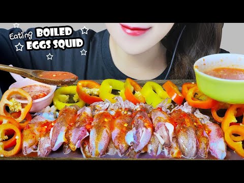 ASMR BOILED EGGS SQUID X BELL PEPPER X SPICY SAUCE EATING SOUNDS | LINH-ASMR