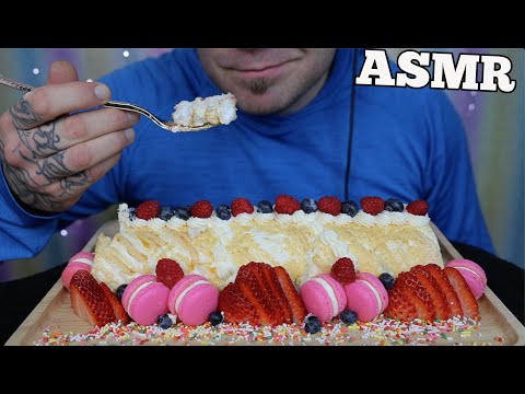 ASMR MERINGUE LOG CAKE + MACARON FRESH FRUITS (SOFT RELAXING EATING SOUNDS) NO TALKING | SAS-ASMR