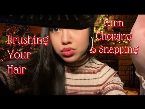ASMR: Brushing Your Hair By The Fireplace with Gum Chewing / Gum Snapping (No Talking) 💤