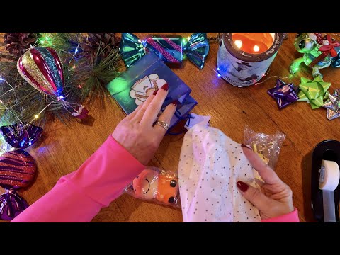 ASMR Christmas Gift Wrapping! (No talking) Tissue paper, Gift bags, wrapping paper, cut & tape!
