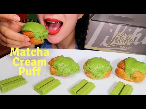 ASMR Matcha Cream Puff (Liliha Bakery) | 하와이 맛집. 녹차 슈 먹방 | mukbang **Eating Sound 리얼사운드