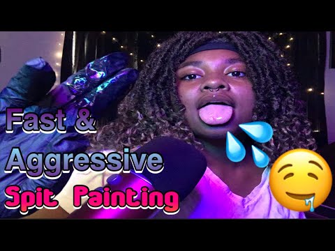 ASMR Fast & Aggressive Spit Painting W/ Gloves 👅🧤(fast mouth & glove sounds) #asmr #spitpainting