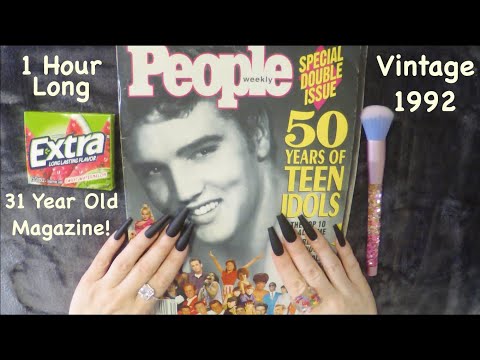 ASMR Gum Chewing VINTAGE Magazine Flip Through | HOUR LONG | Whispered Page Turning | Elvis